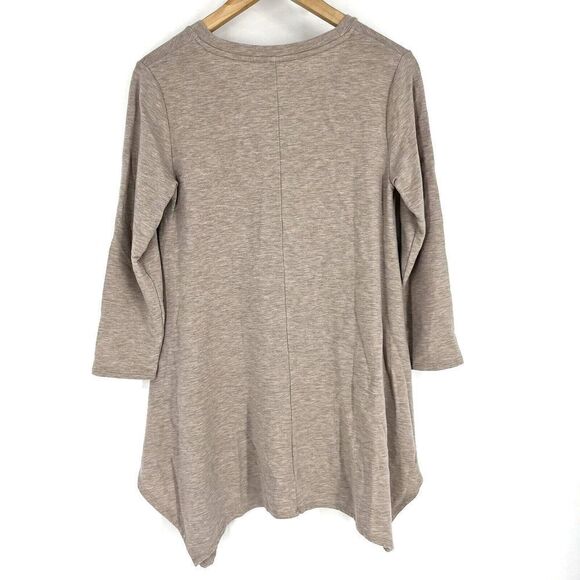 Garnet Hill Shirt Size XS Women Beige Pop Over Knit Asymmetric Tunic Top V Neck - Picture 4 of 7